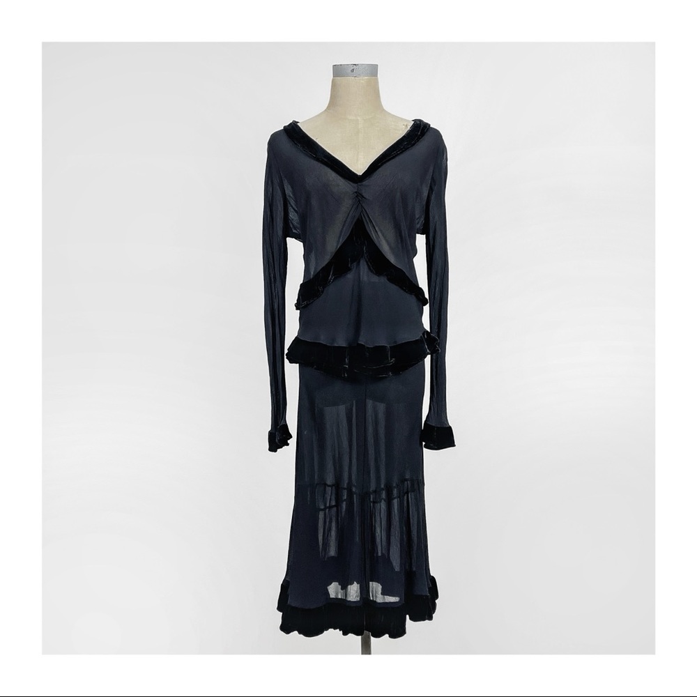 Vintage 90’s Marrika Nakk Sheer Velvet Trim Skirt Top Set